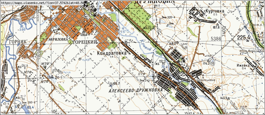 Карта КІНДРАТІВКА, Донецька область, Костянтинівський район