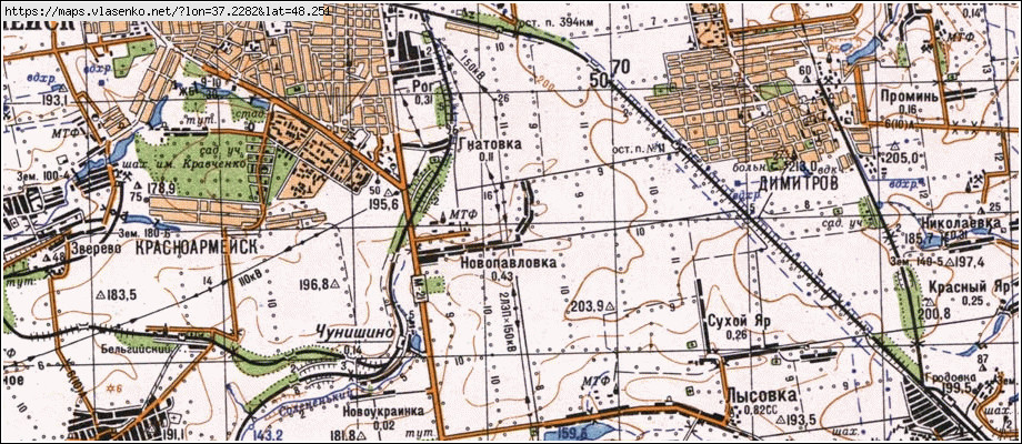 Карта НОВОПАВЛІВКА, Донецька область, Красноармійський район