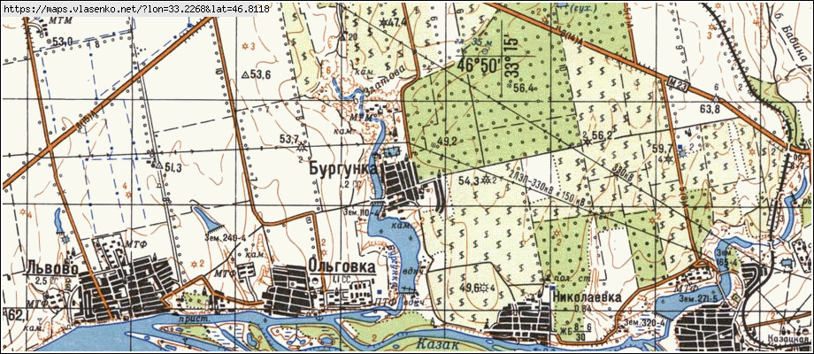 Карта БУРГУНКА, Херсонська область, Бериславський район