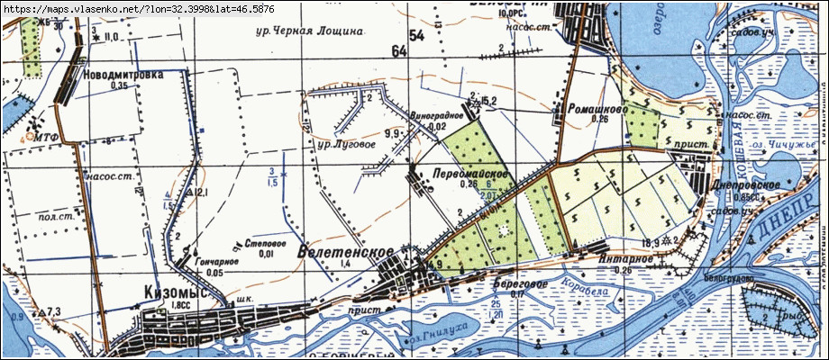 Карта ПЕРВОМАЙСЬКЕ, Херсонська область, Білозерський район