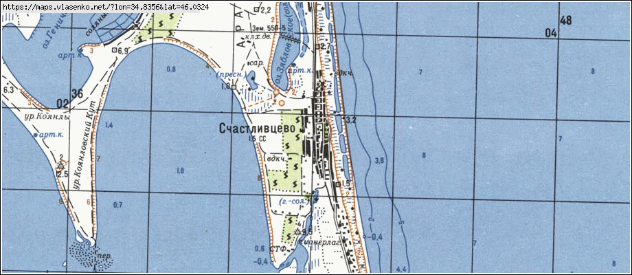 Карта ЩАСЛИВЦЕВЕ, Херсонська область, Генічеський район