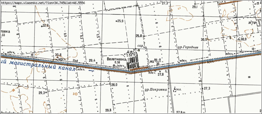 Карта ВЕЛЕТНІВКА, Херсонська область, Генічеський район