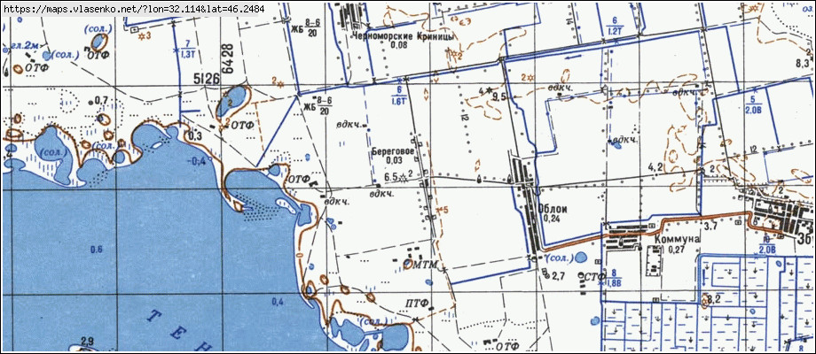 Карта БЕРЕГОВЕ, Херсонська область, Голопристанський район