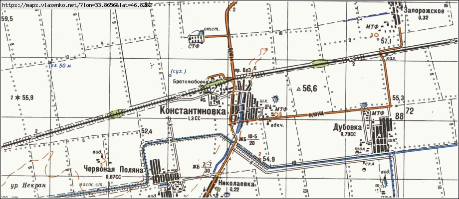 Карта КОСТЯНТИНІВКА, Херсонська область, Горностаївський район