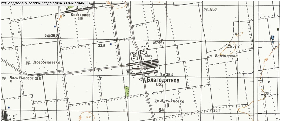 Карта БЛАГОДАТНЕ, Херсонська область, Іванівський район