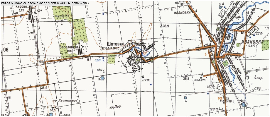 Карта ШОТІВКА, Херсонська область, Іванівський район