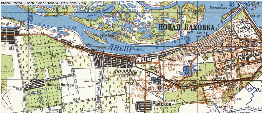 Карта ДНІПРЯНИ, Херсонська область, м Нова Каховка район
