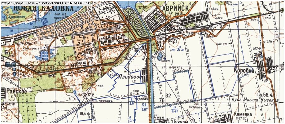 Карта ПЛОДОВЕ, Херсонська область, м Нова Каховка район