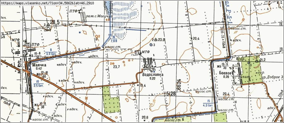 Карта ВОДОСЛАВКА, Херсонська область, Новотроїцький район