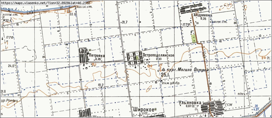 Карта ГОСТРОПОДОЛЯНСЬКЕ, Херсонська область, Скадовський район