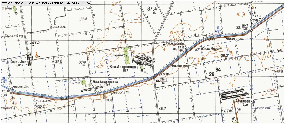Карта ВЕЛИКА АНДРОНІВКА, Херсонська область, Скадовський район