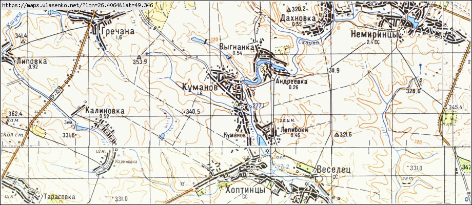 Карта КУМАНІВ, Хмельницька область, Городоцький район