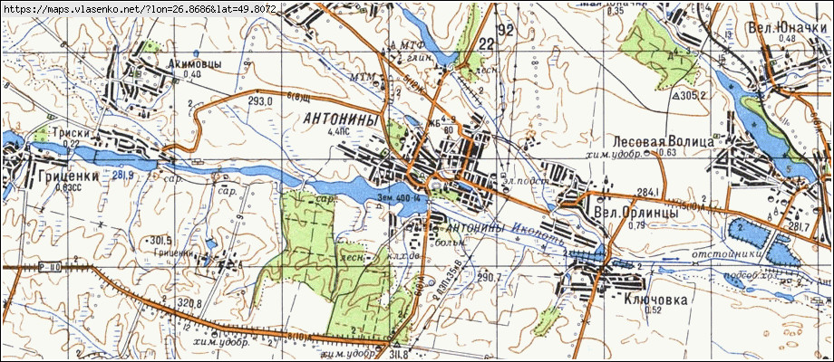 Карта АНТОНІНИ, Хмельницька область, Красилівський район