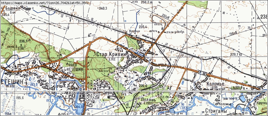 Карта СТАРИЙ КРИВИН, Хмельницька область, Славутський район