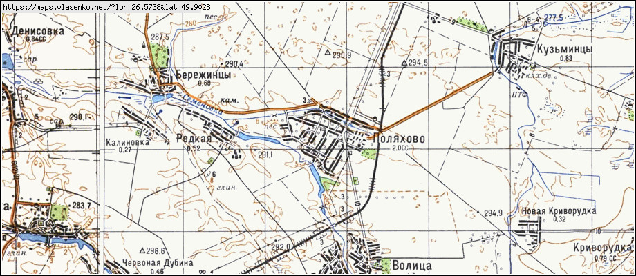 Карта ПОЛЯХОВЕ, Хмельницька область, Теофіпольський район