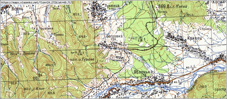 Карта БОГРІВКА, Івано-Франківська область, Богородчанський район