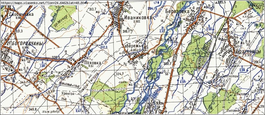 Карта ЗАБЕРЕЖЖЯ, Івано-Франківська область, Богородчанський район