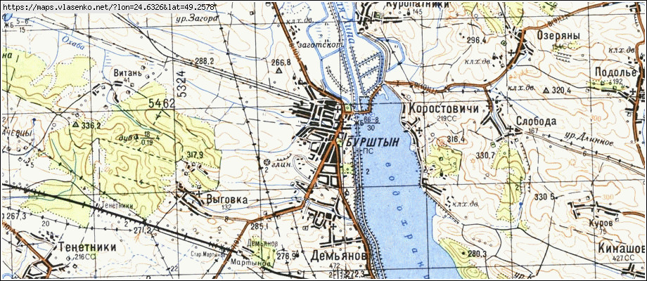 Карта БУРШТИН, Івано-Франківська область, Галицький район