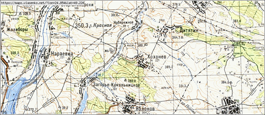 Карта ХОХОНІВ, Івано-Франківська область, Галицький район