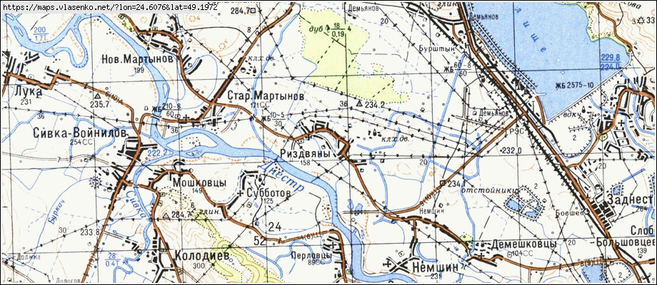 Карта РІЗДВЯНИ, Івано-Франківська область, Галицький район
