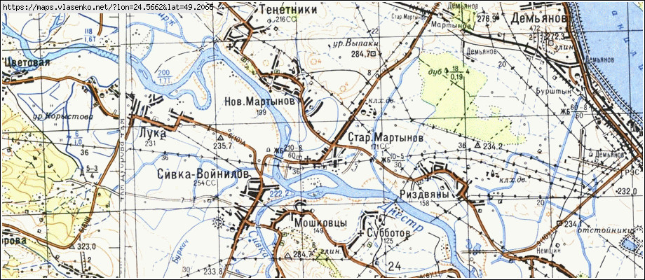Карта СТАРИЙ МАРТИНІВ, Івано-Франківська область, Галицький район