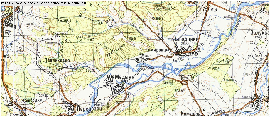 Карта ТЕМИРІВЦІ, Івано-Франківська область, Галицький район