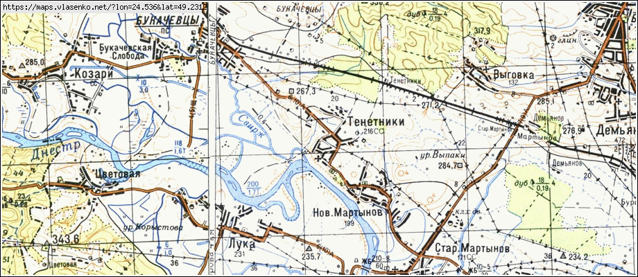 Карта ТЕНЕТНИКИ, Івано-Франківська область, Галицький район