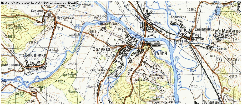 Карта ЗАЛУКВА, Івано-Франківська область, Галицький район
