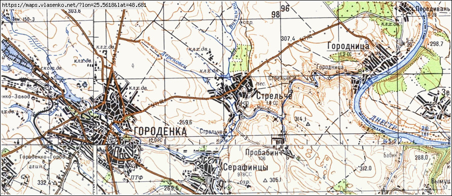 Карта СТРІЛЬЧЕ, Івано-Франківська область, Городенківський район