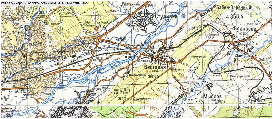 Карта ВІСТОВА, Івано-Франківська область, Калуський район