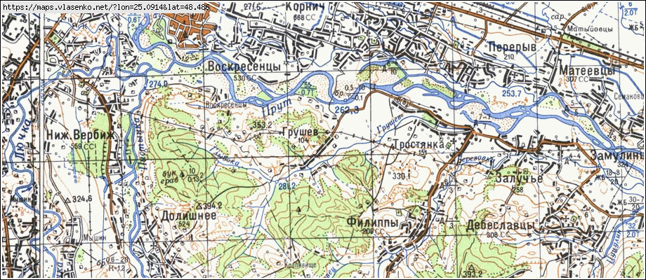 Карта ГРУШІВ, Івано-Франківська область, Коломийський район