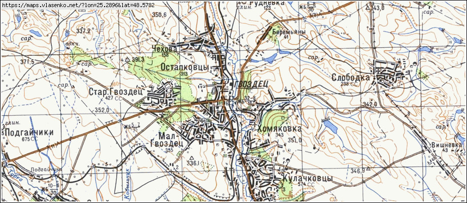 Карта ГВІЗДЕЦЬ, Івано-Франківська область, Коломийський район