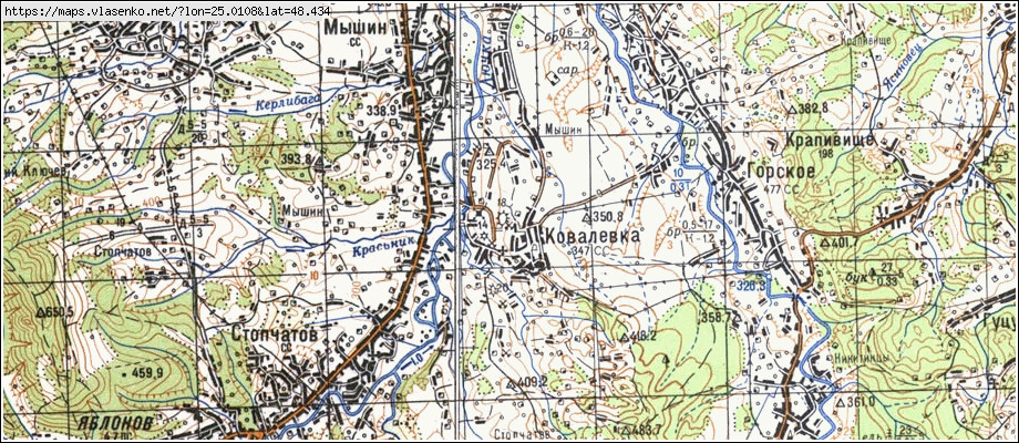 Карта КОВАЛІВКА, Івано-Франківська область, Коломийський район