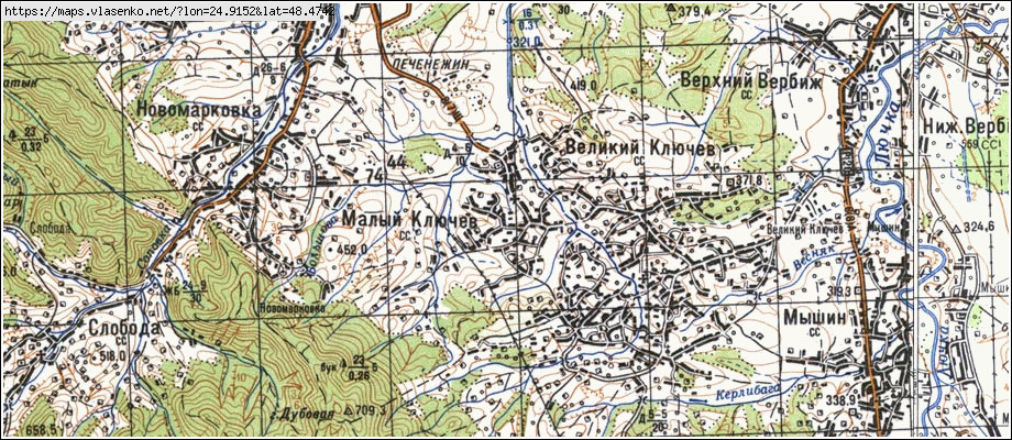 Карта МАЛИЙ КЛЮЧІВ, Івано-Франківська область, Коломийський район