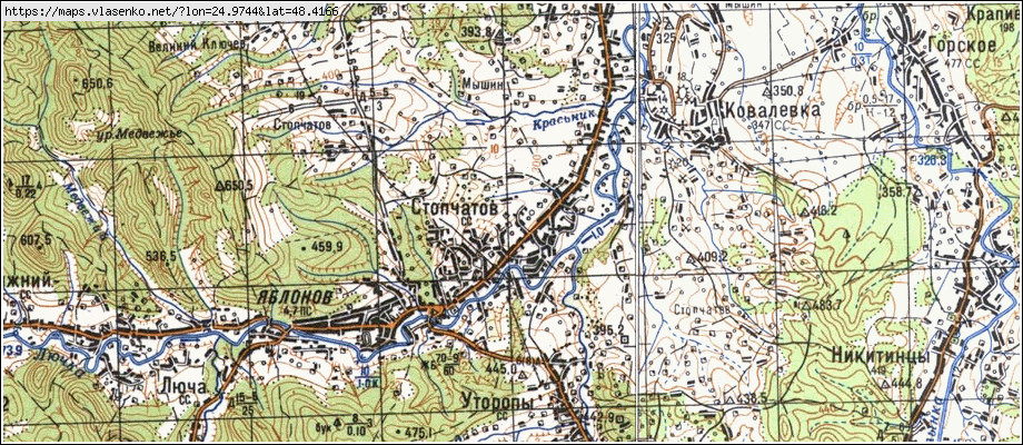 Карта СТОПЧАТІВ, Івано-Франківська область, Косівський район