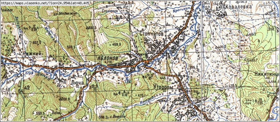 Карта ЯБЛУНІВ, Івано-Франківська область, Косівський район