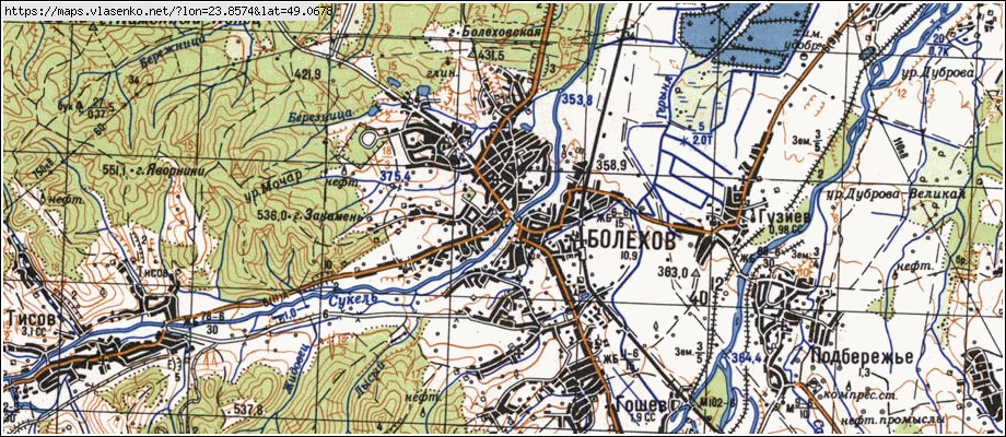 Карта БОЛЕХІВ, Івано-Франківська область, м Болехів район