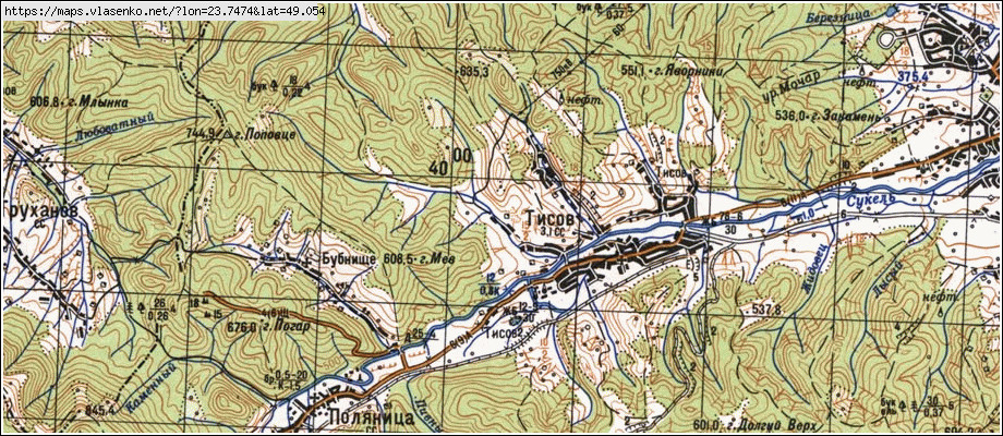 Карта ТИСІВ, Івано-Франківська область, м Болехів район