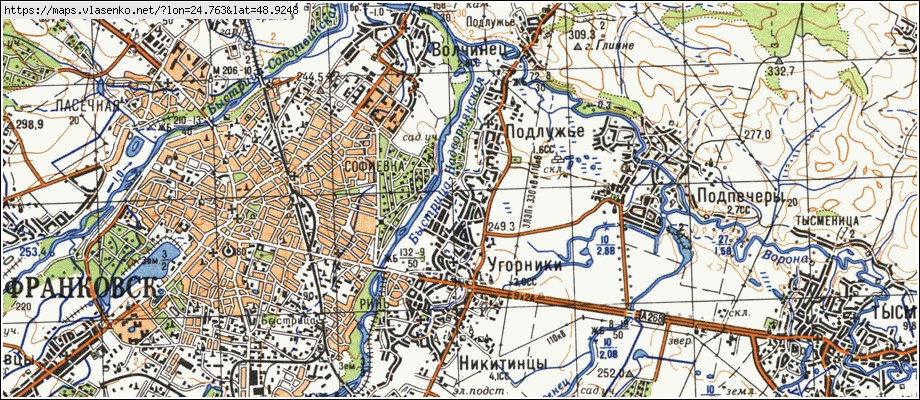 Карта УГОРНИКИ, Івано-Франківська область, м Івано-Франківськ район