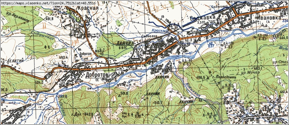 Карта ЛАНЧИН, Івано-Франківська область, Надвірнянський район
