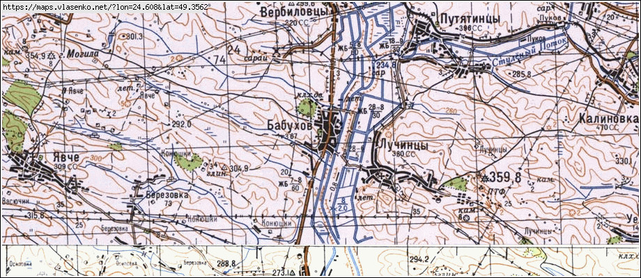 Карта БАБУХІВ, Івано-Франківська область, Рогатинський район