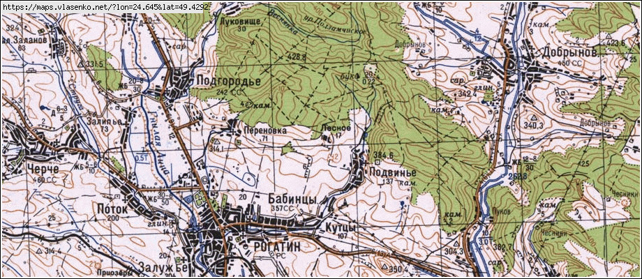 Карта ЛІСОВА, Івано-Франківська область, Рогатинський район