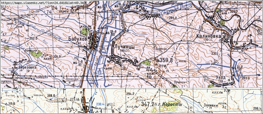 Карта ЛУЧИНЦІ, Івано-Франківська область, Рогатинський район