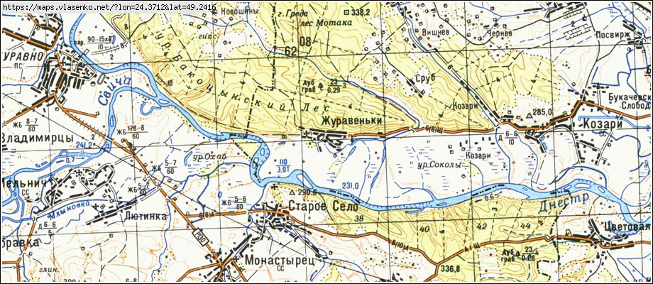 Карта ЖУРАВЕНЬКИ, Івано-Франківська область, Рогатинський район