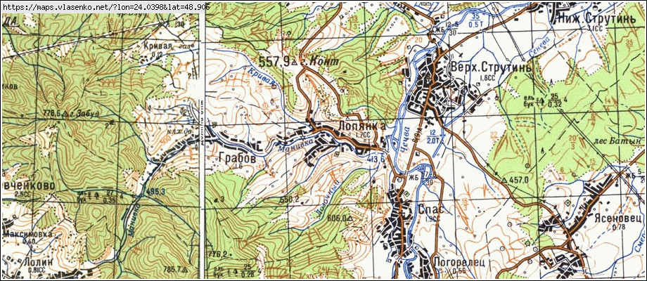 Карта ЛОП'ЯНКА, Івано-Франківська область, Рожнятівський район