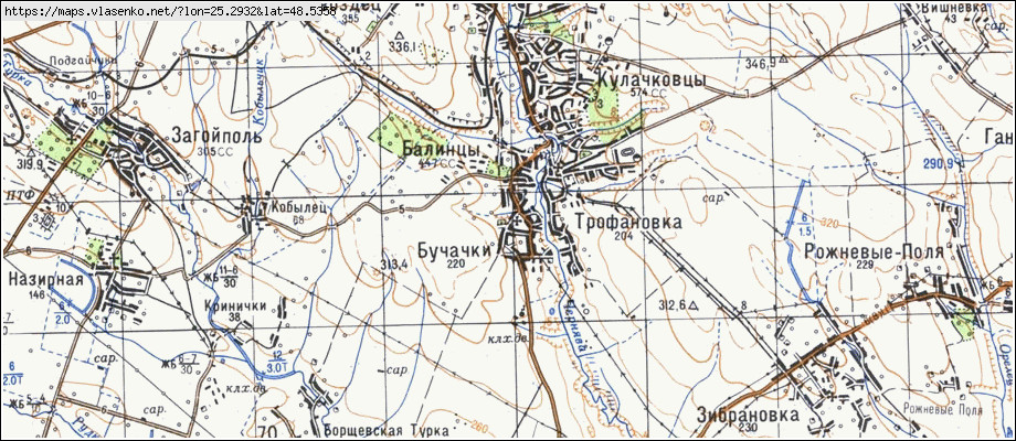Карта БУЧАЧКИ, Івано-Франківська область, Снятинський район