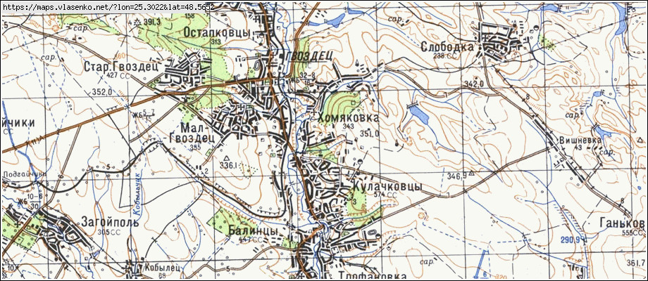 Карта ХОМ'ЯКІВКА, Івано-Франківська область, Снятинський район
