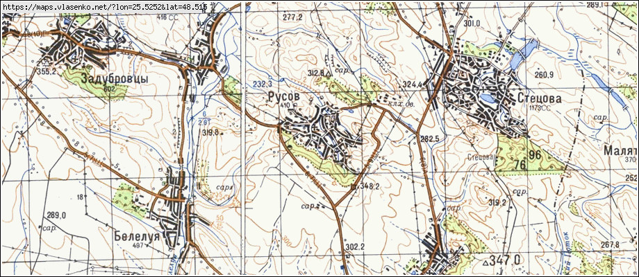 Карта РУСІВ, Івано-Франківська область, Снятинський район