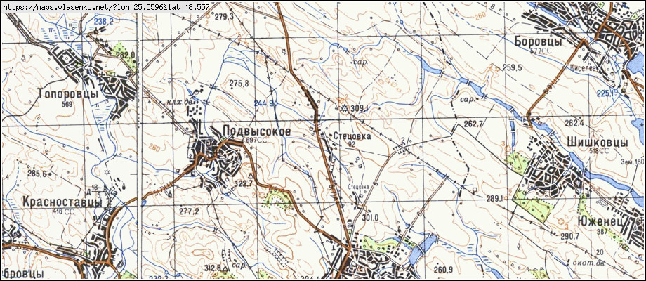 Карта СТЕЦІВКА, Івано-Франківська область, Снятинський район