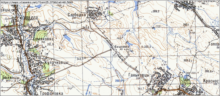 Карта ВИШНІВКА, Івано-Франківська область, Снятинський район